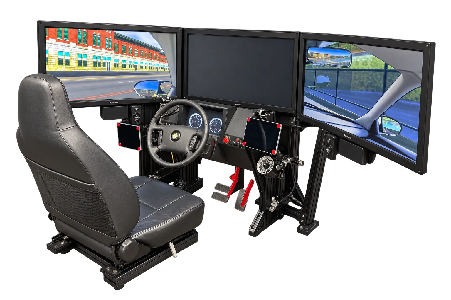 The MiniSim driving simulator with a driver's seat, steering wheel, and surrounding displays