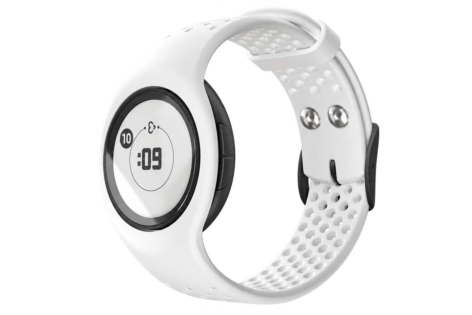 Empatica EmbracePlus wearable sensor with a round display and light-colored wristband